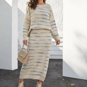 Colorful Whipstitch Fuzzy Knitted Skirt + Sweater